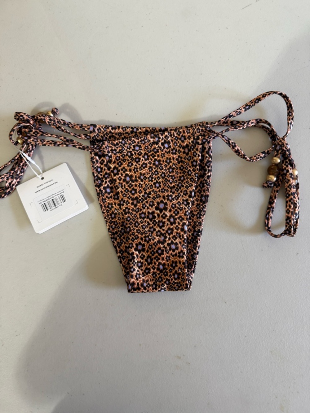 Kulani Kinis Leopard Print Tie-Side Bikini Bottom in Brown and Black